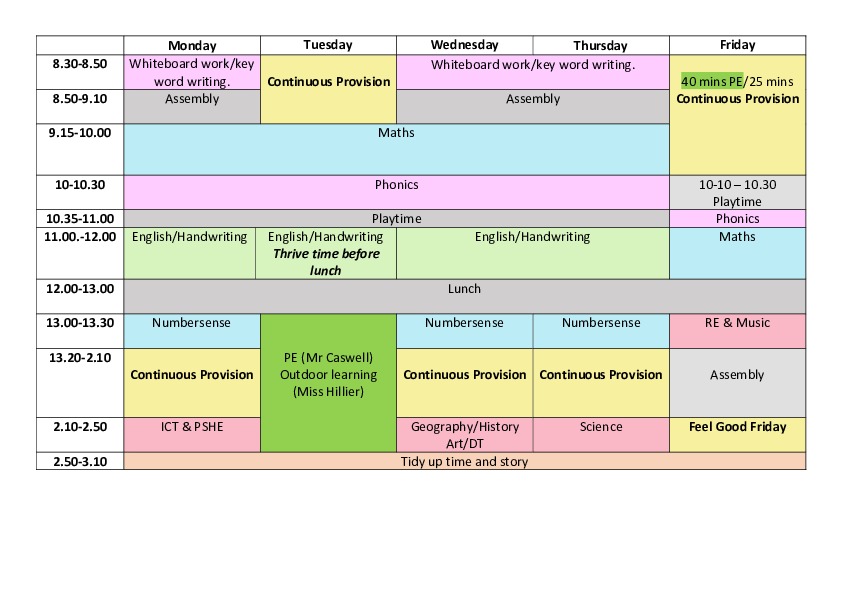 Year 1 timetable 24 25 For Parents